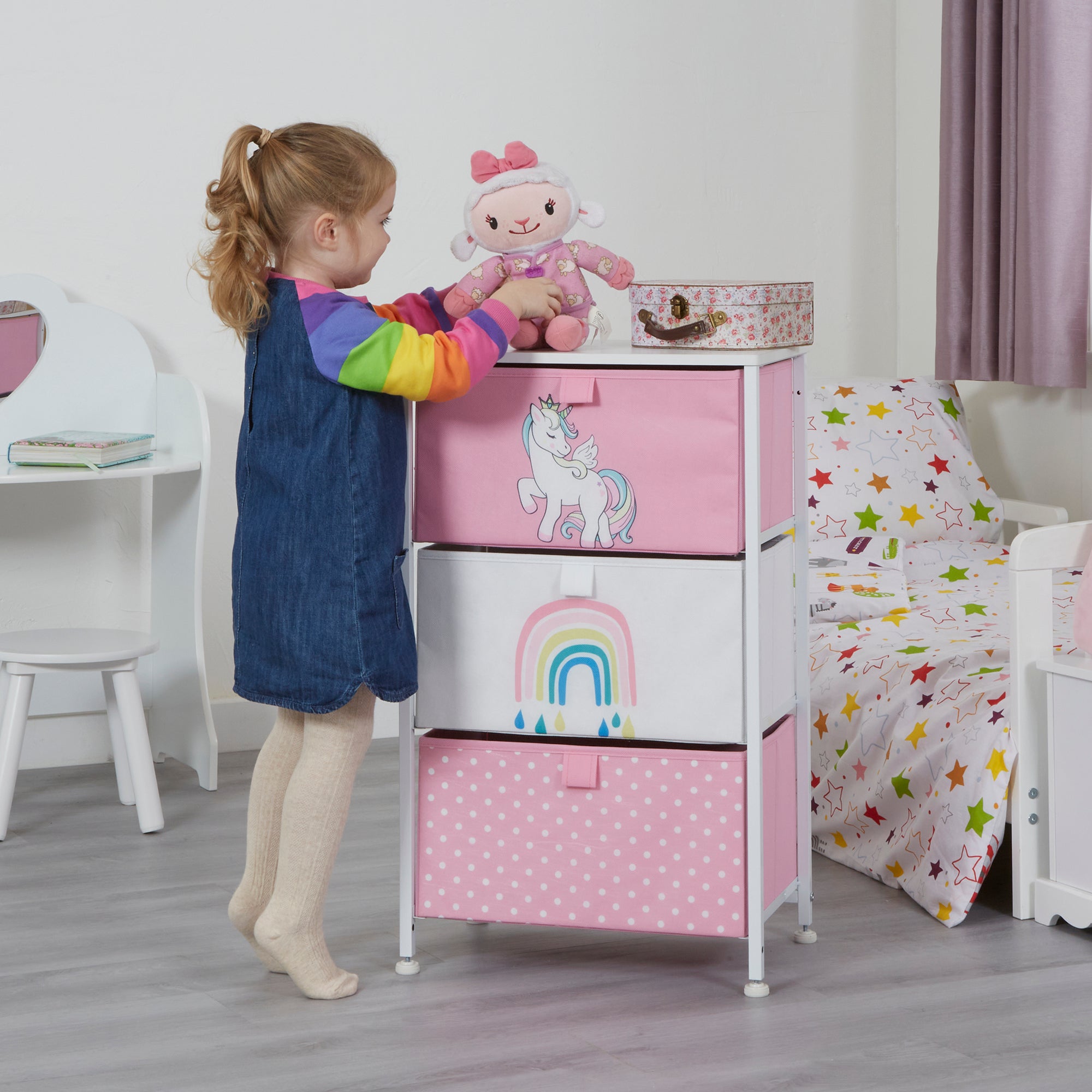 Unicorn 3 Drawer Storage Chest – Kids Magical Toy Organiser with Removable Drawers