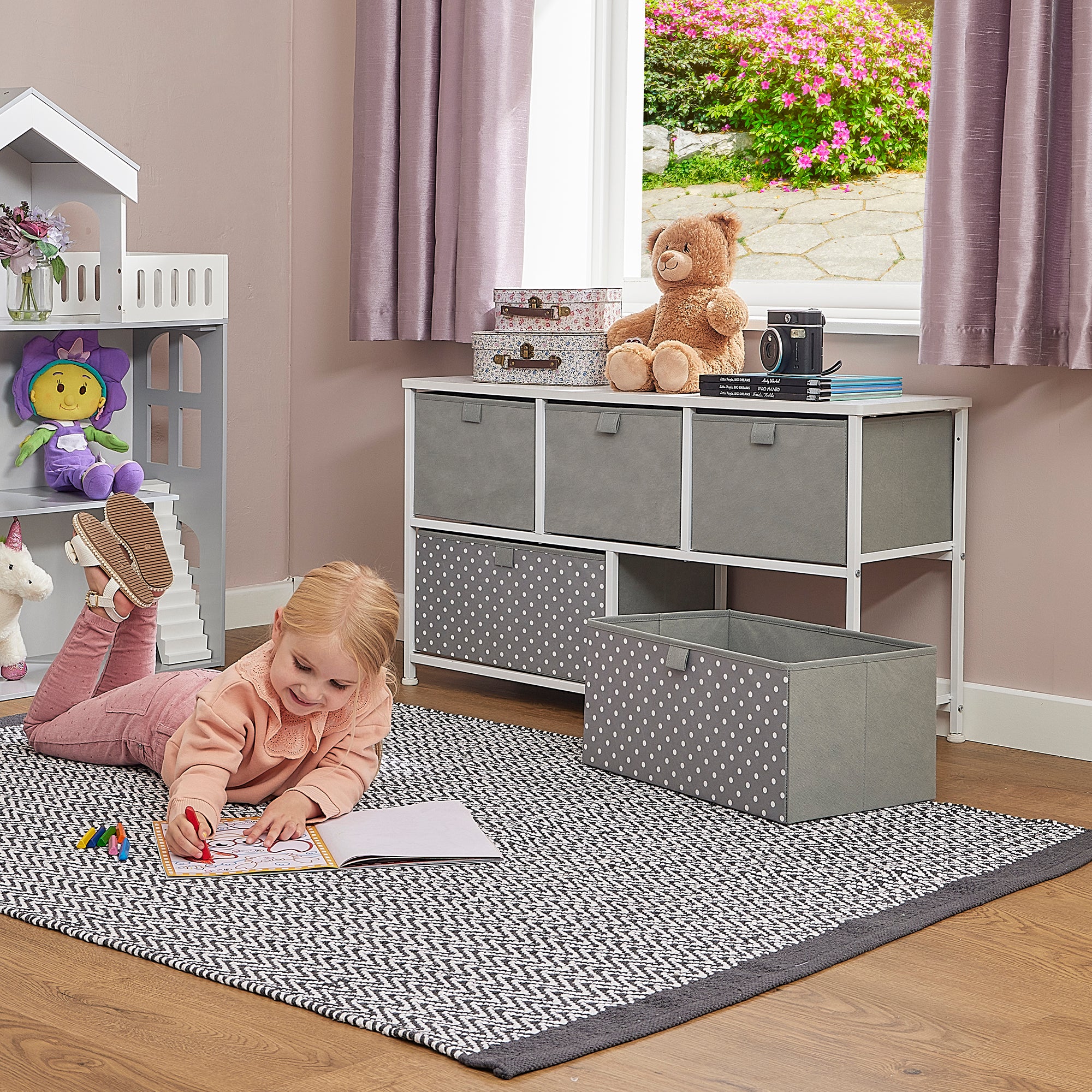Grey 5 Drawer Storage Chest – Kids Timeless Toy Organiser