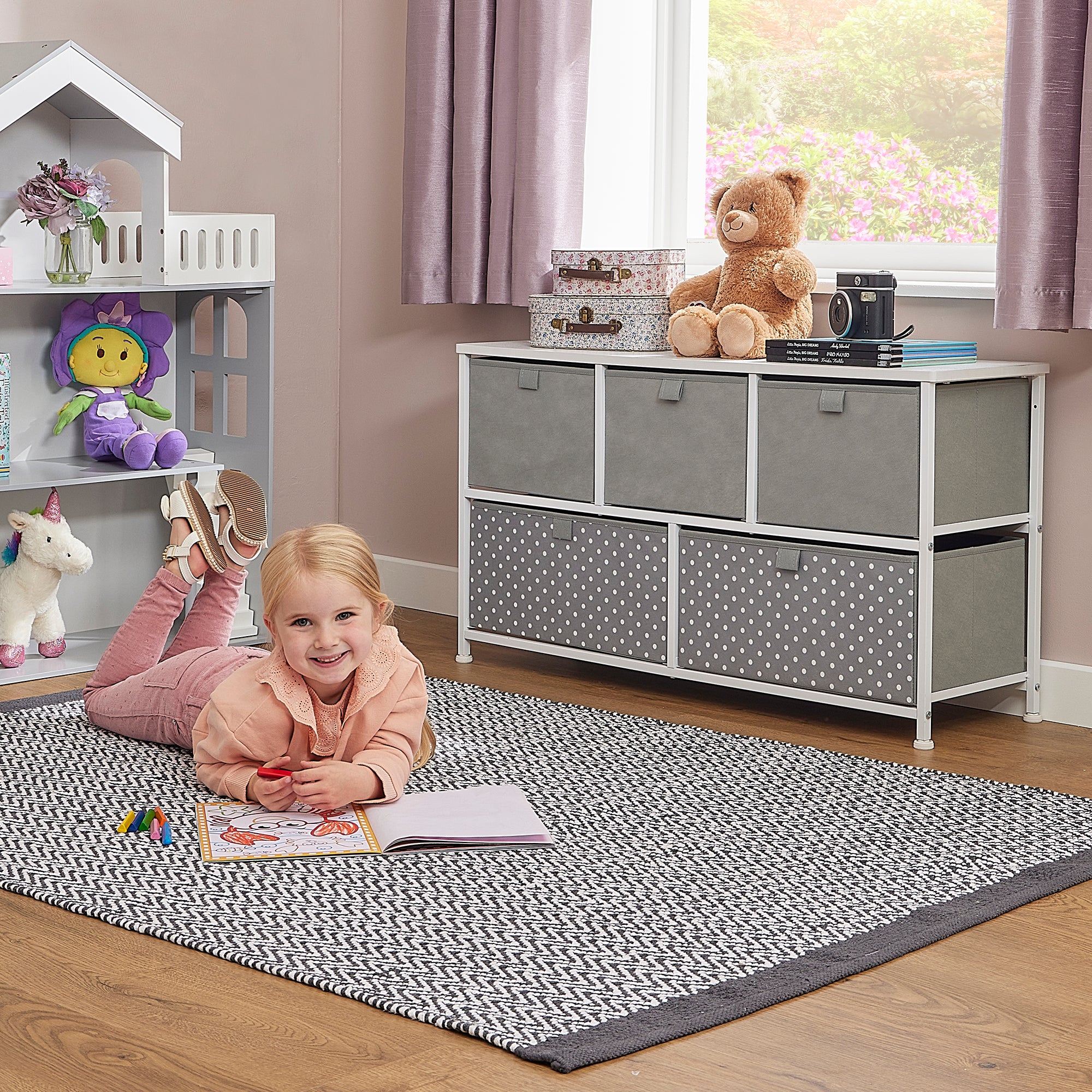 Grey 5 Drawer Storage Chest – Kids Timeless Toy Organiser