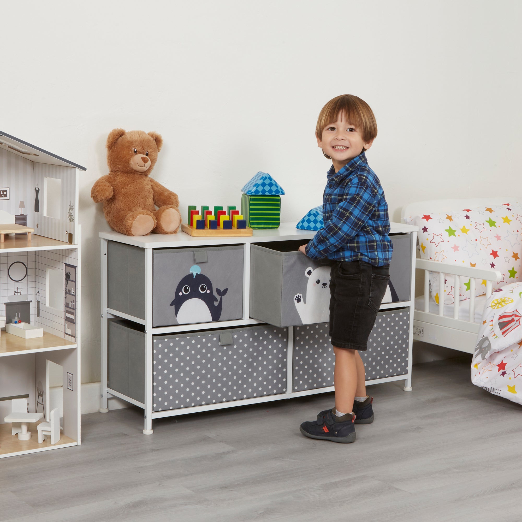 Arctic Animals 5 Drawer Storage Chest – Kids Toy Organiser with 2 Drawer Sizes