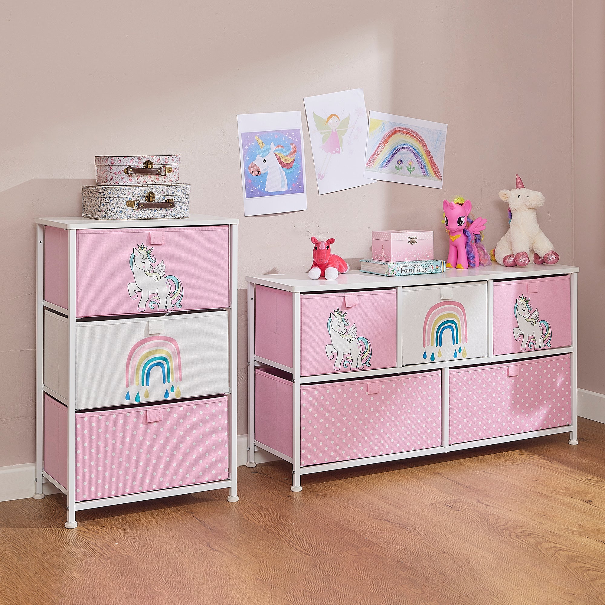 Unicorn 5 Drawer Storage Chest – Kids Magical Toy Organiser with 2 Drawer Sizes