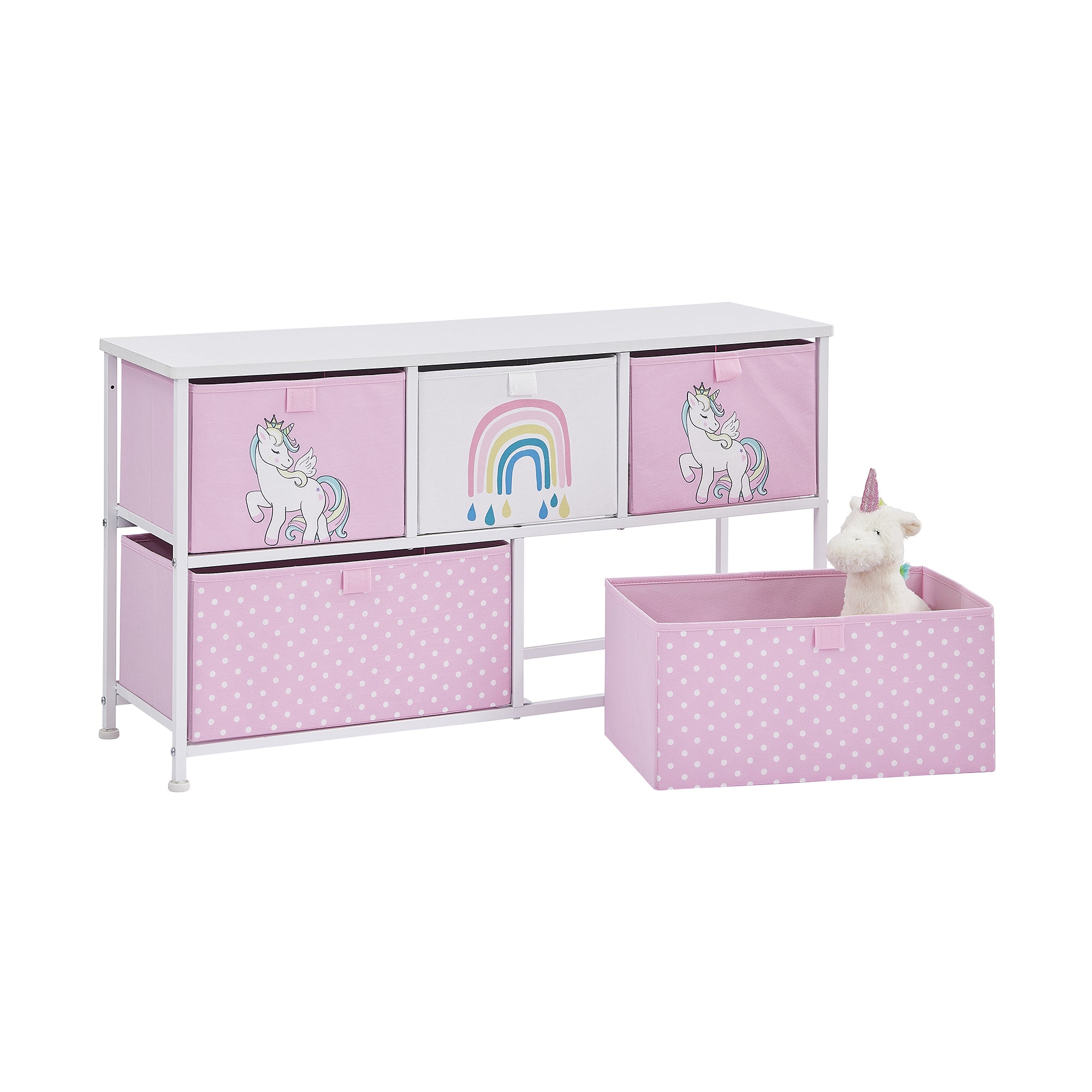 Unicorn 5 Drawer Storage Chest – Kids Magical Toy Organiser with 2 Drawer Sizes
