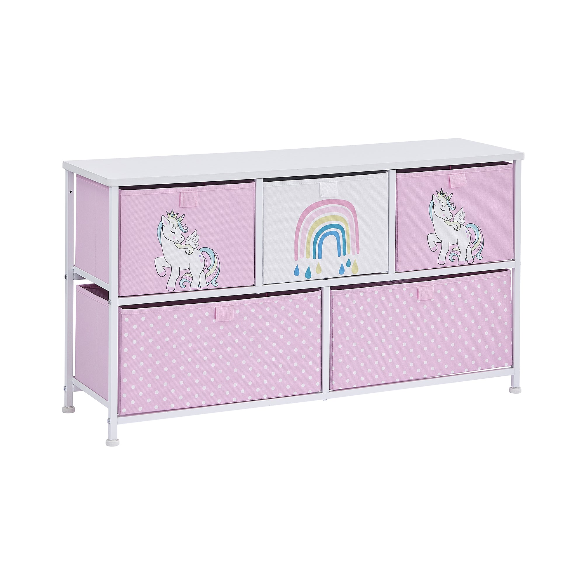 Unicorn 5 Drawer Storage Chest – Kids Magical Toy Organiser with 2 Drawer Sizes