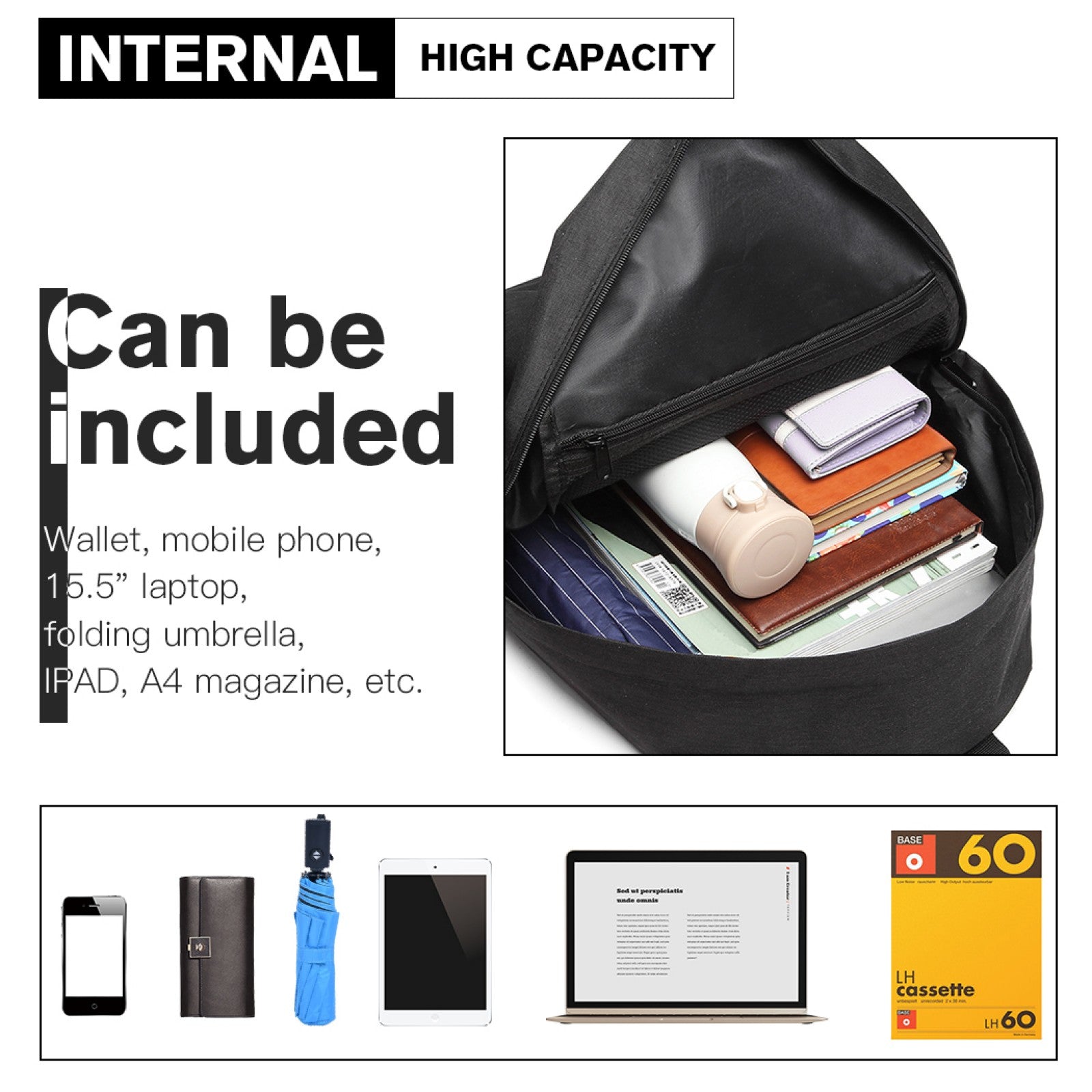 Kono Durable Polyester Everyday Backpack With Sleek Design - Black