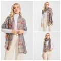 Miss Lulu Lightweight Chiffon Tropical Print Scarf - Grey