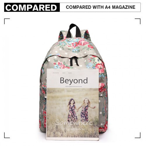 Miss Lulu Large Backpack Flower Polka Dot - Grey