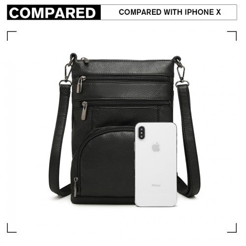 Miss Lulu Multi Pocket Leather Look RFID - Blocking Cross Body Bag - Black