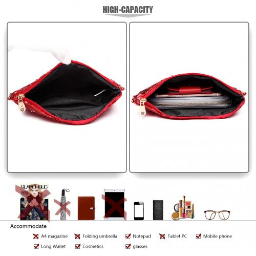 Miss Lulu Sequins Clutch Evening Bag - Red