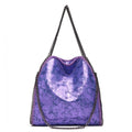 Miss Lulu Metallic Effect Chain Tote Bag - Purple