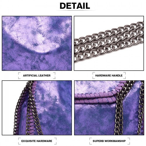 Miss Lulu Metallic Effect Chain Tote Bag - Purple