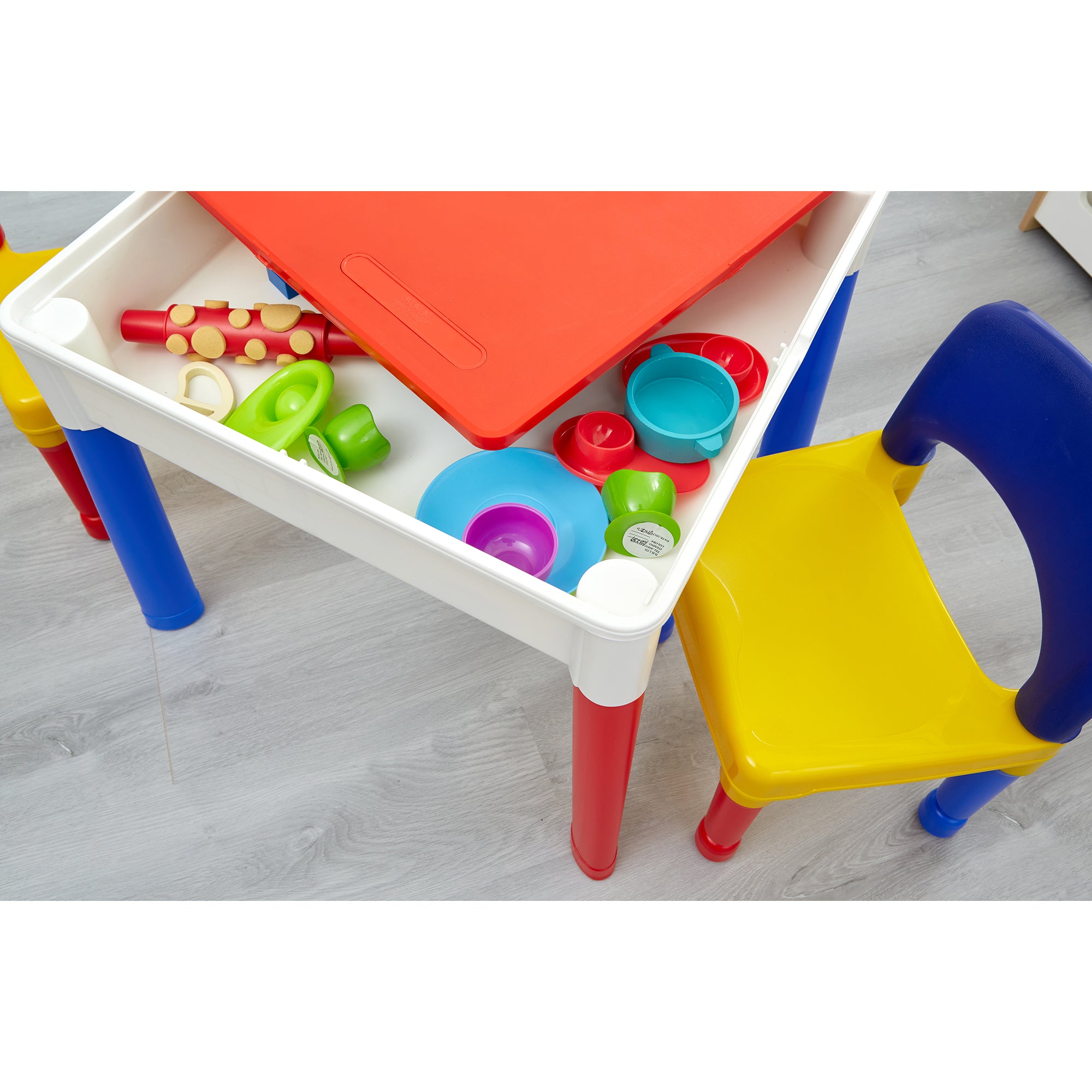 Kids 5-in-1 Activity Table and Two Chairs Set – Reversible, Sand & Water Play