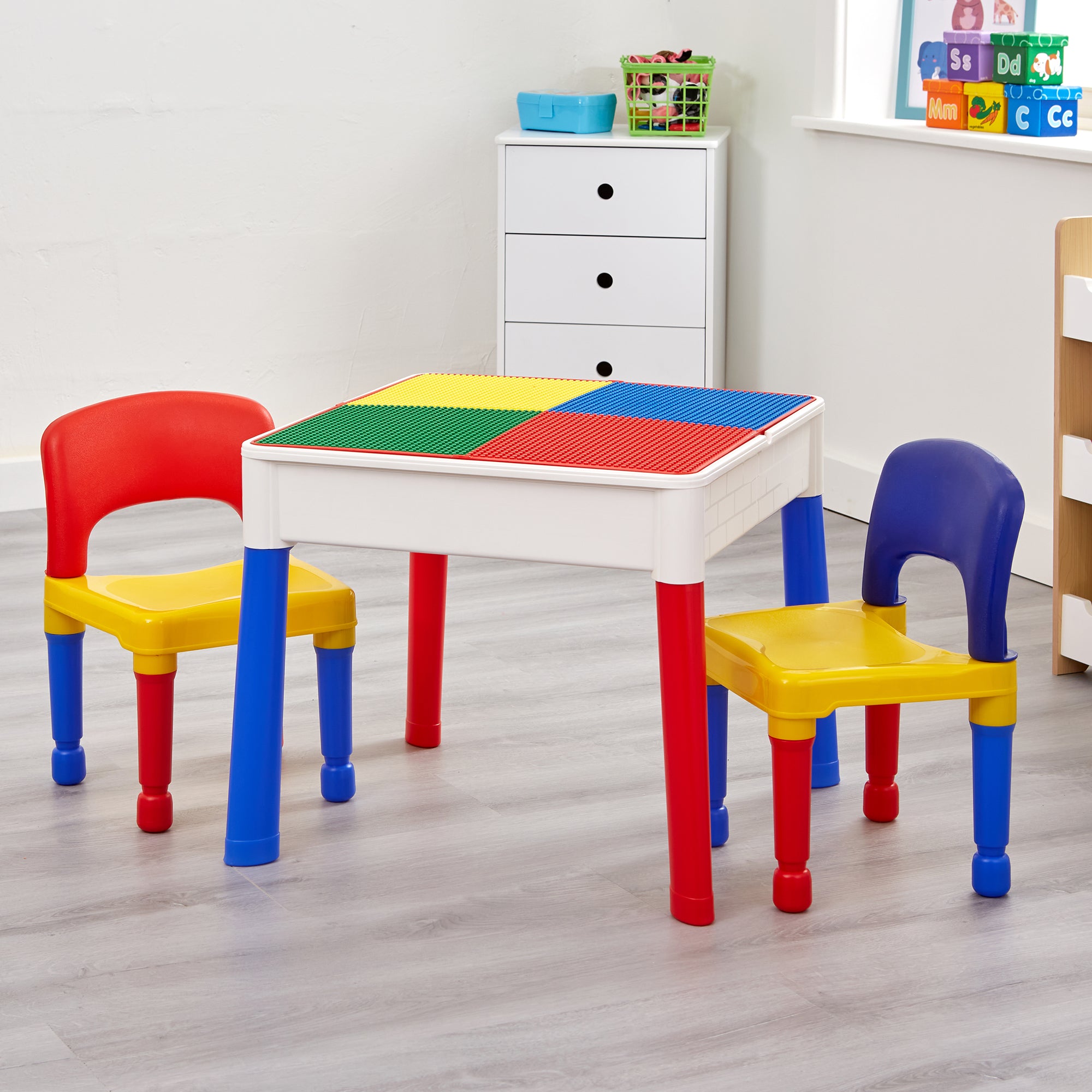 Kids 5-in-1 Activity Table and Two Chairs Set – Reversible, Sand & Water Play