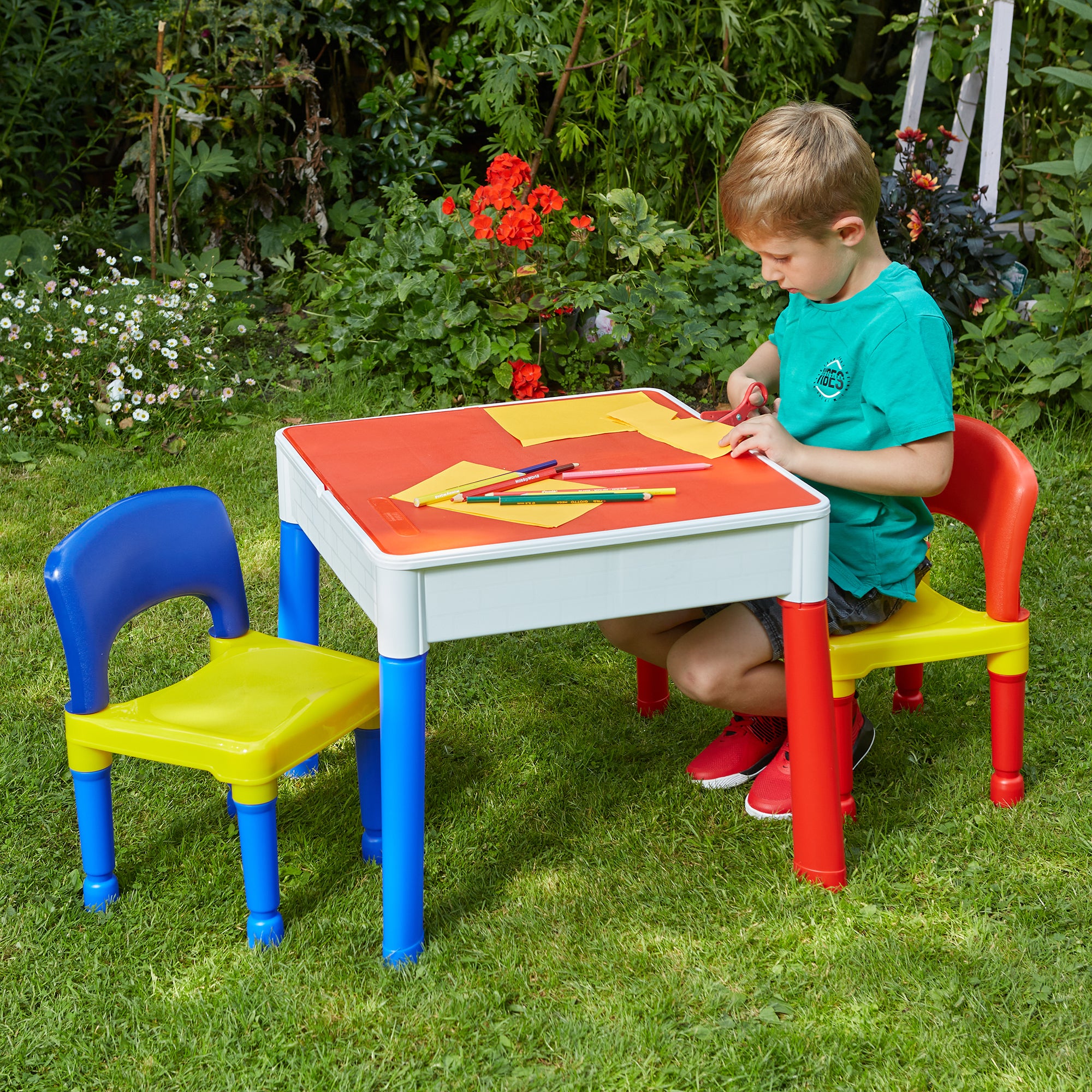 Kids 5-in-1 Activity Table and Two Chairs Set – Reversible, Sand & Water Play