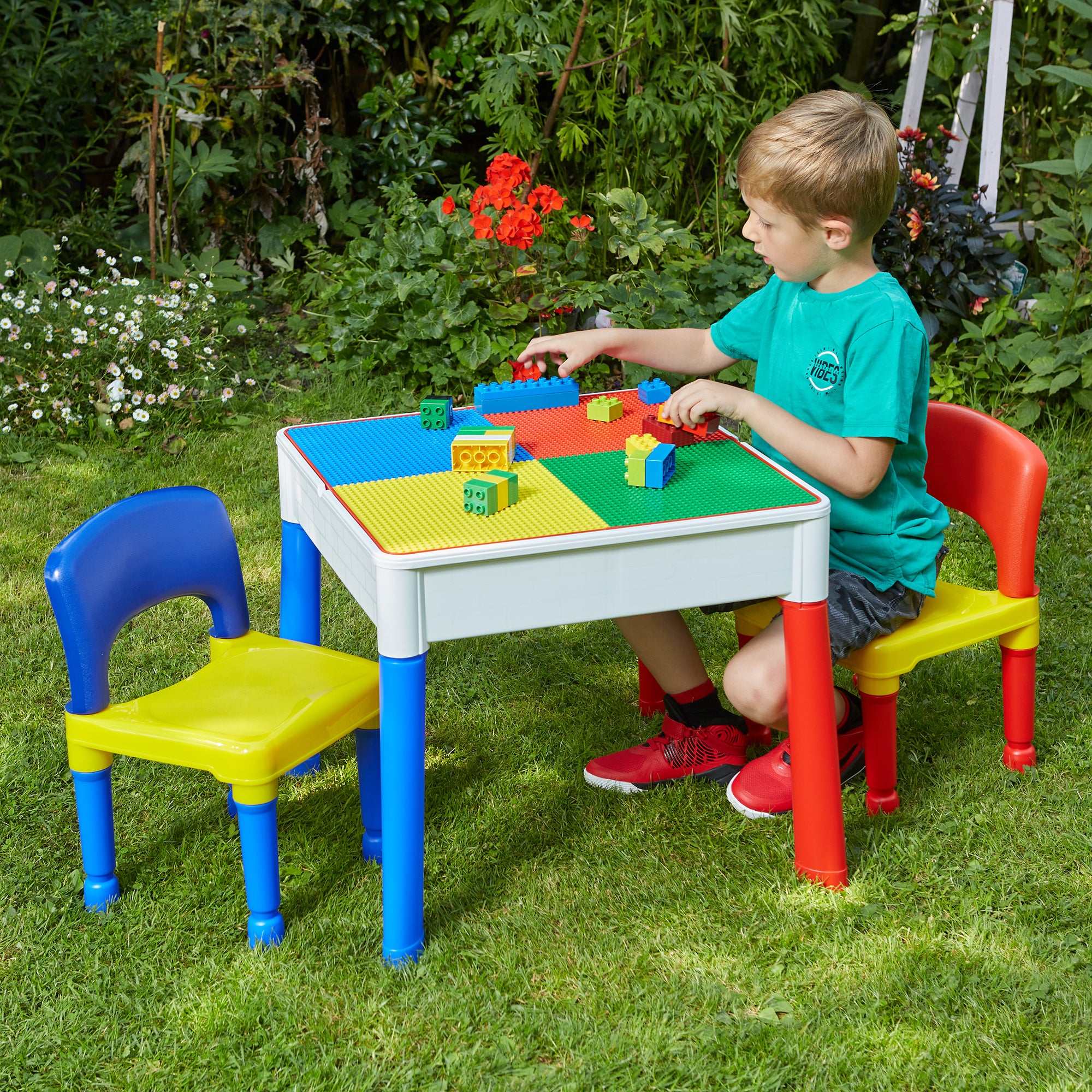 Kids 5-in-1 Activity Table and Two Chairs Set – Reversible, Sand & Water Play