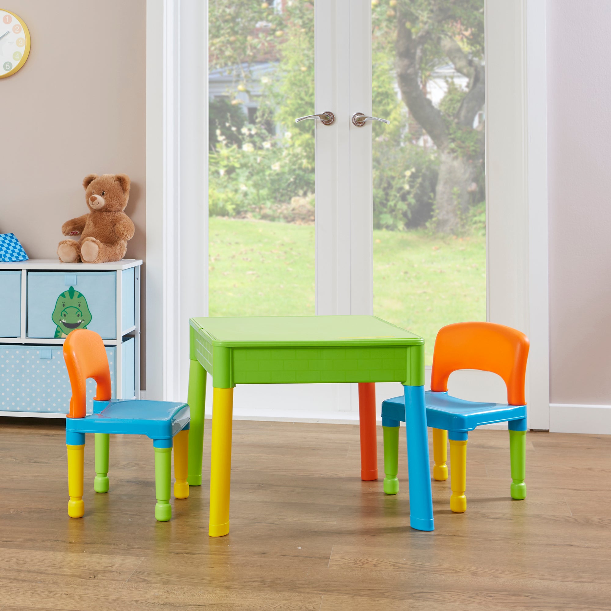 5-in-1 Kids Square Activity Table & Chair Set – Construction, Sand & Water Play