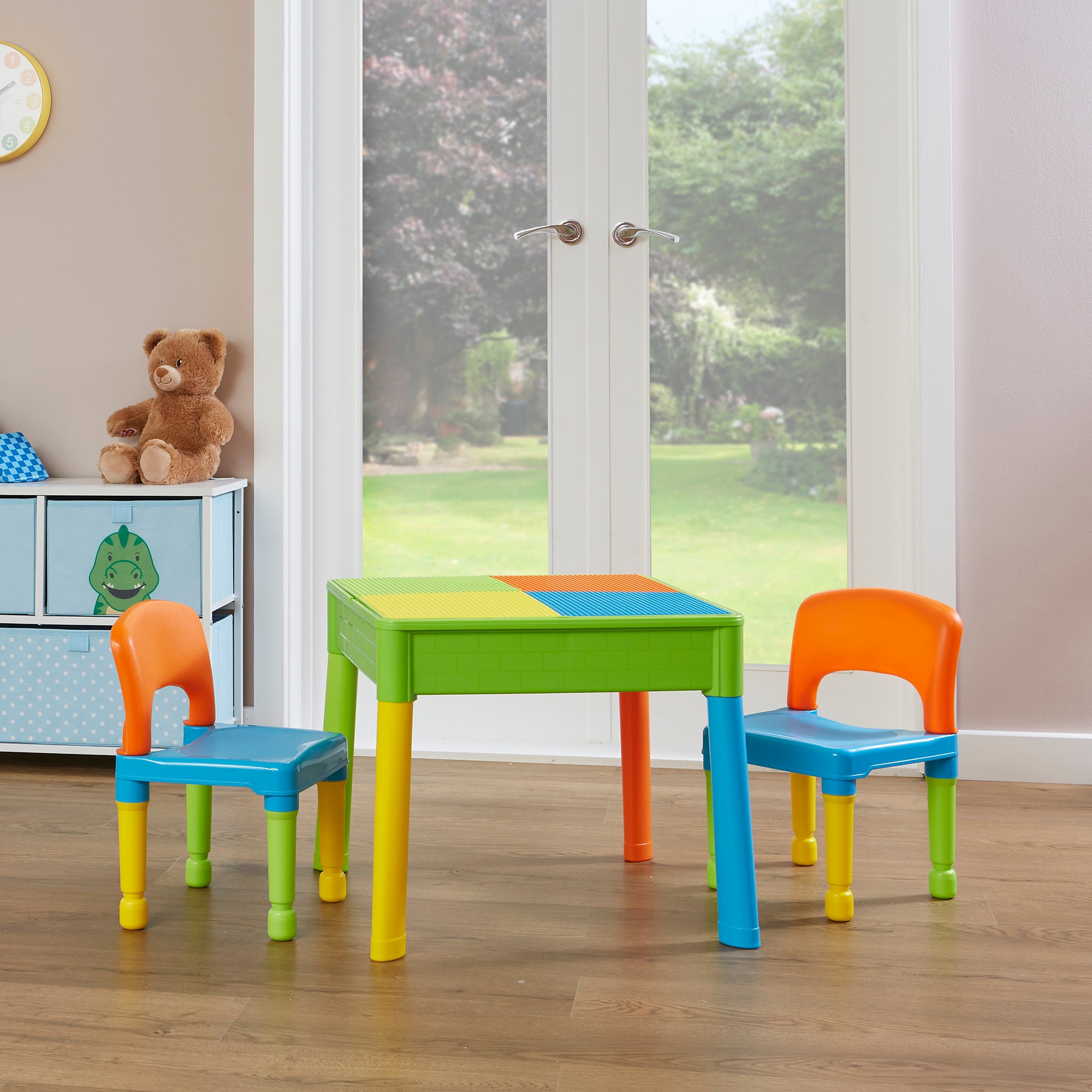 5-in-1 Kids Square Activity Table & Chair Set – Construction, Sand & Water Play