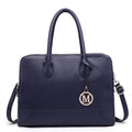 Miss Lulu Textured PU Leather Medium Size Classic Tote Bag Shoulder Bag Navy