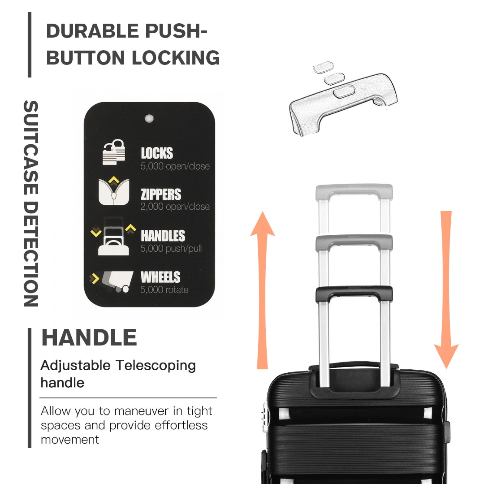 Kono 24 Inch Bright Hard Shell PP Suitcase - Classic Collection - Black