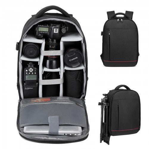 Kono Water Resistant Shockproof DSLR Camera Backpack - Black