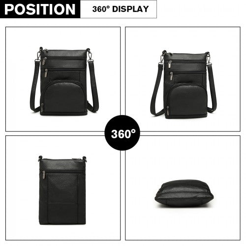 Miss Lulu Multi Pocket Leather Look RFID - Blocking Cross Body Bag - Black