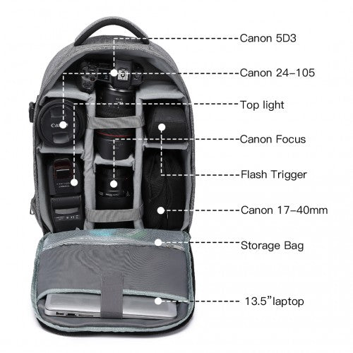 Kono Water Resistant Shockproof DSLR Camera Backpack - Grey