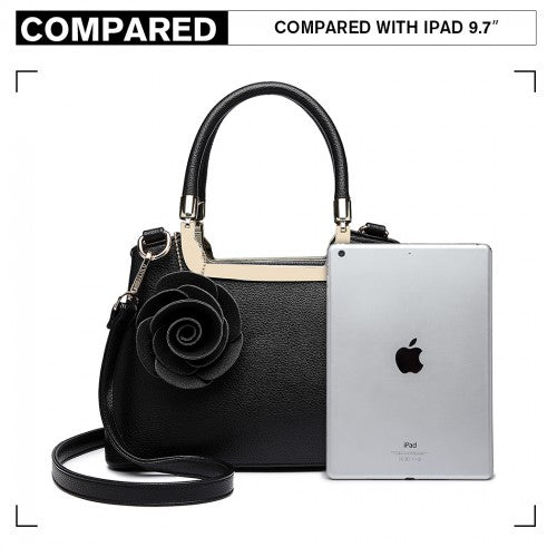 MISS LULU PU LEATHER ROSE HANGING ORNAMENT HANDBAG - BLACK