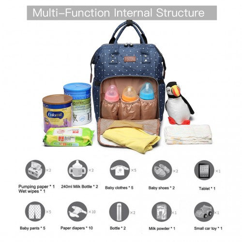 Kono Wide Open Designed Baby Diaper Changing Backpack Dot - Navy