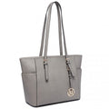 Miss Lulu Faux Leather Adjustable Handle Tote Bag - Grey