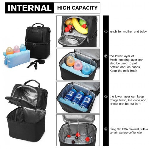KONO INSULATED COOL BAG FAMILY LUNCH BOX - BLACK