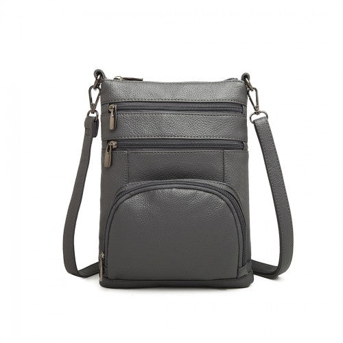 Miss Lulu Multi Pocket Leather Look RFID - Blocking Cross Body Bag - Grey