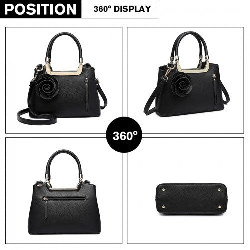 MISS LULU PU LEATHER ROSE HANGING ORNAMENT HANDBAG - BLACK