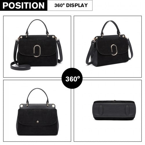 MISS LULU STYLISH LADIES LEATHER HANDBAG SHOULDER BAG BLACK