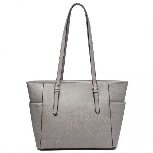 Miss Lulu Faux Leather Adjustable Handle Tote Bag - Grey