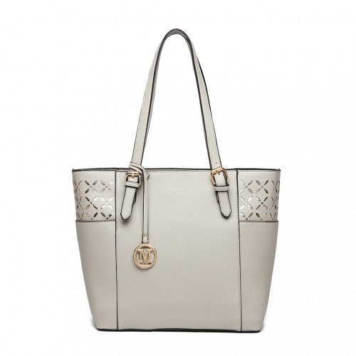MISS LULU LASER CUT OUT TOTE SHOPPER BAG - GREY