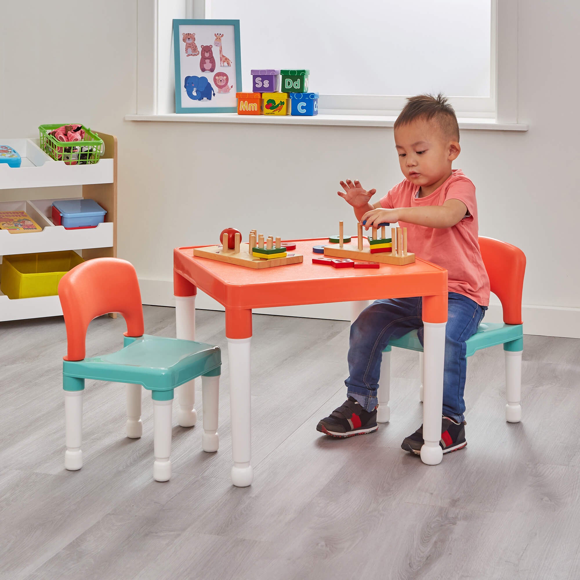 Kids Plastic Table and 2 Chairs Set – Indoor Outdoor Durable Play Furniture