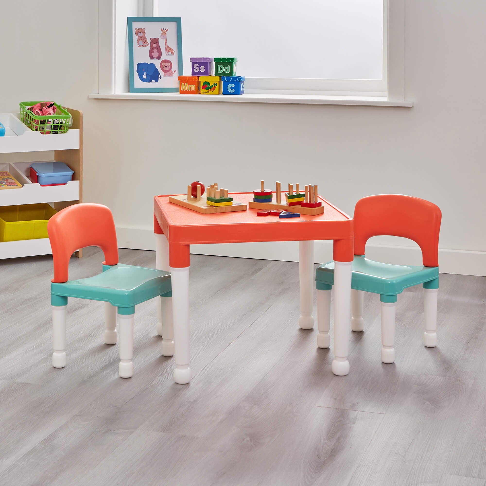 Kids Plastic Table and 2 Chairs Set – Indoor Outdoor Durable Play Furniture