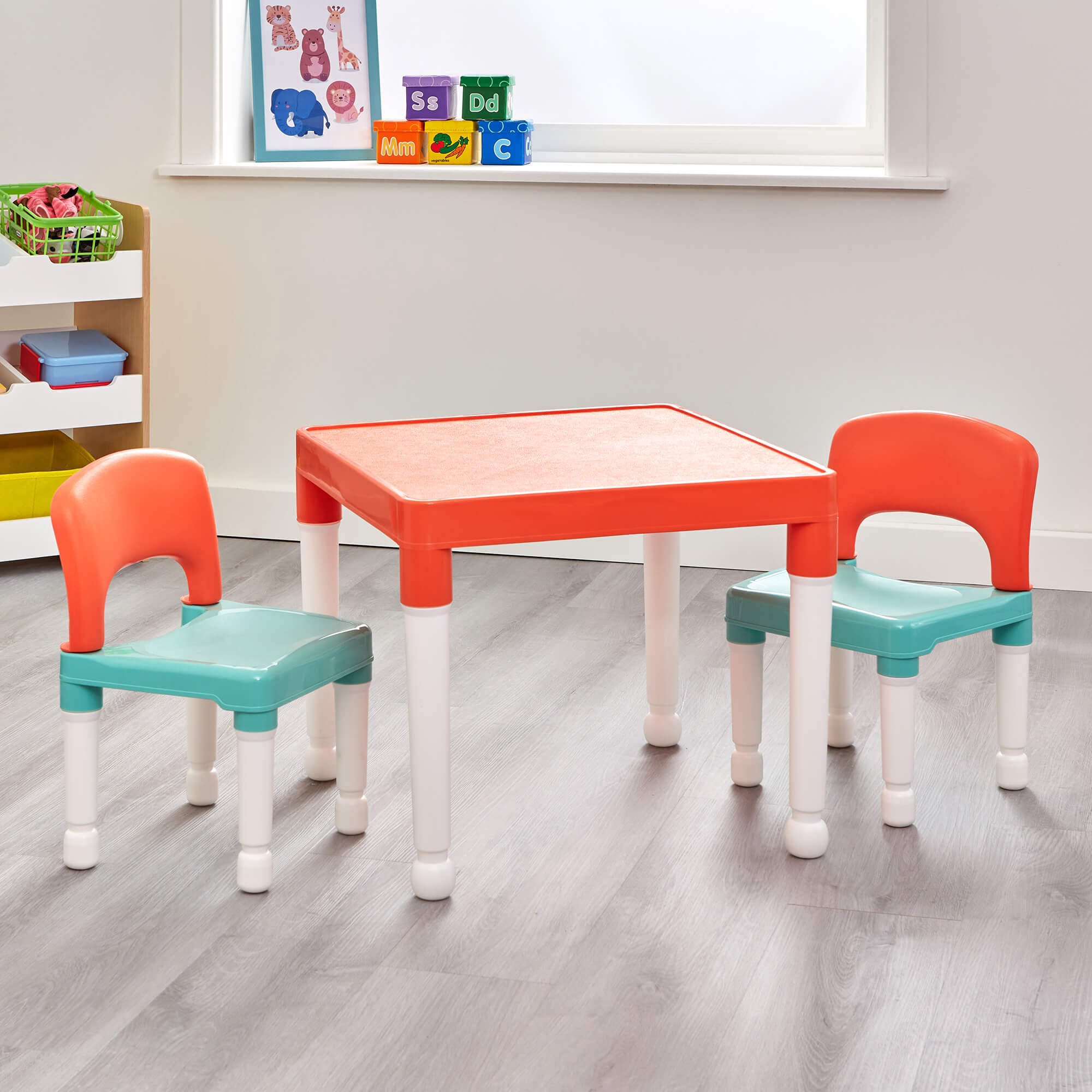 Kids Plastic Table and 2 Chairs Set – Indoor Outdoor Durable Play Furniture