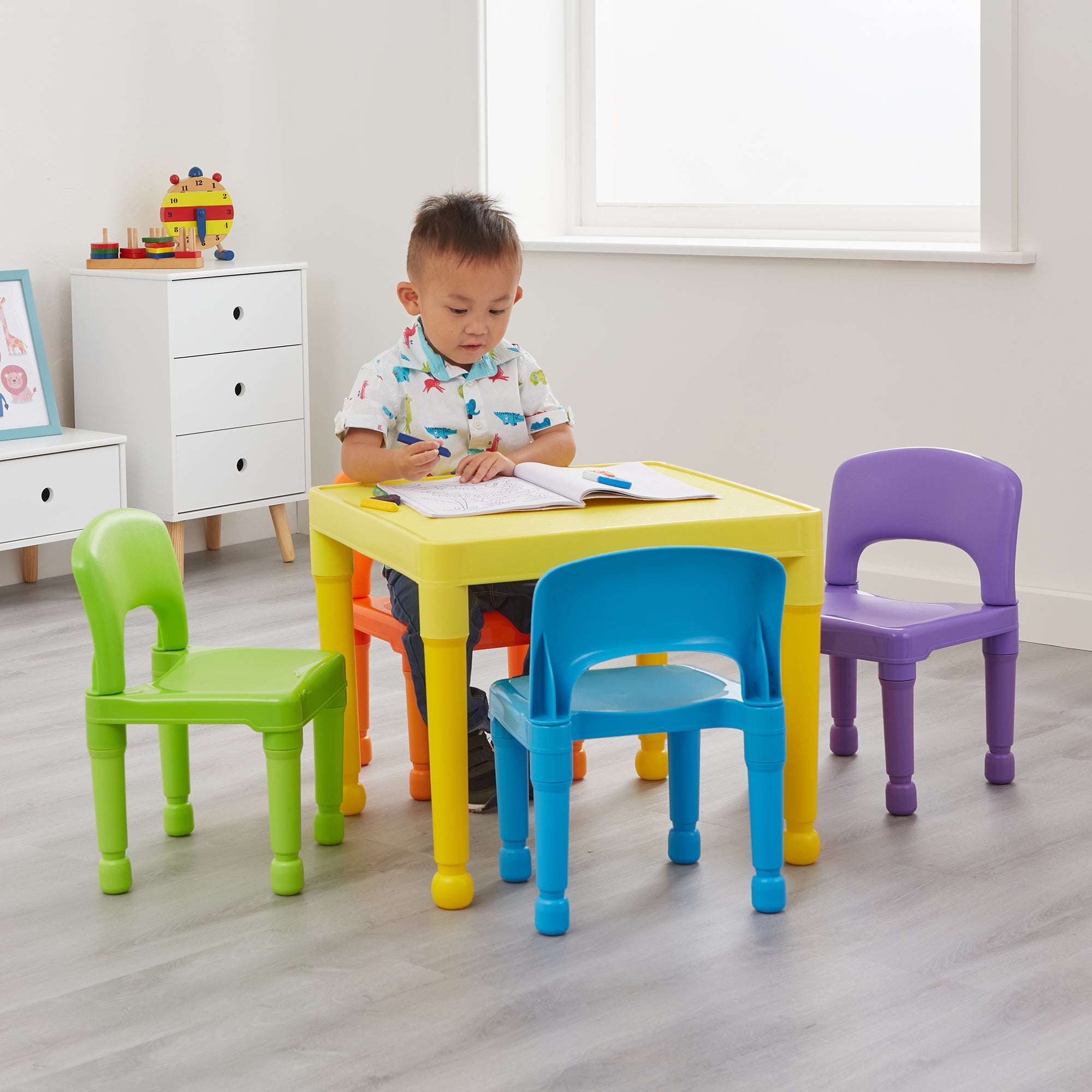 Children's Multicoloured Table & 4 Chairs Set – Bright Indoor Outdoor Kids Furniture
