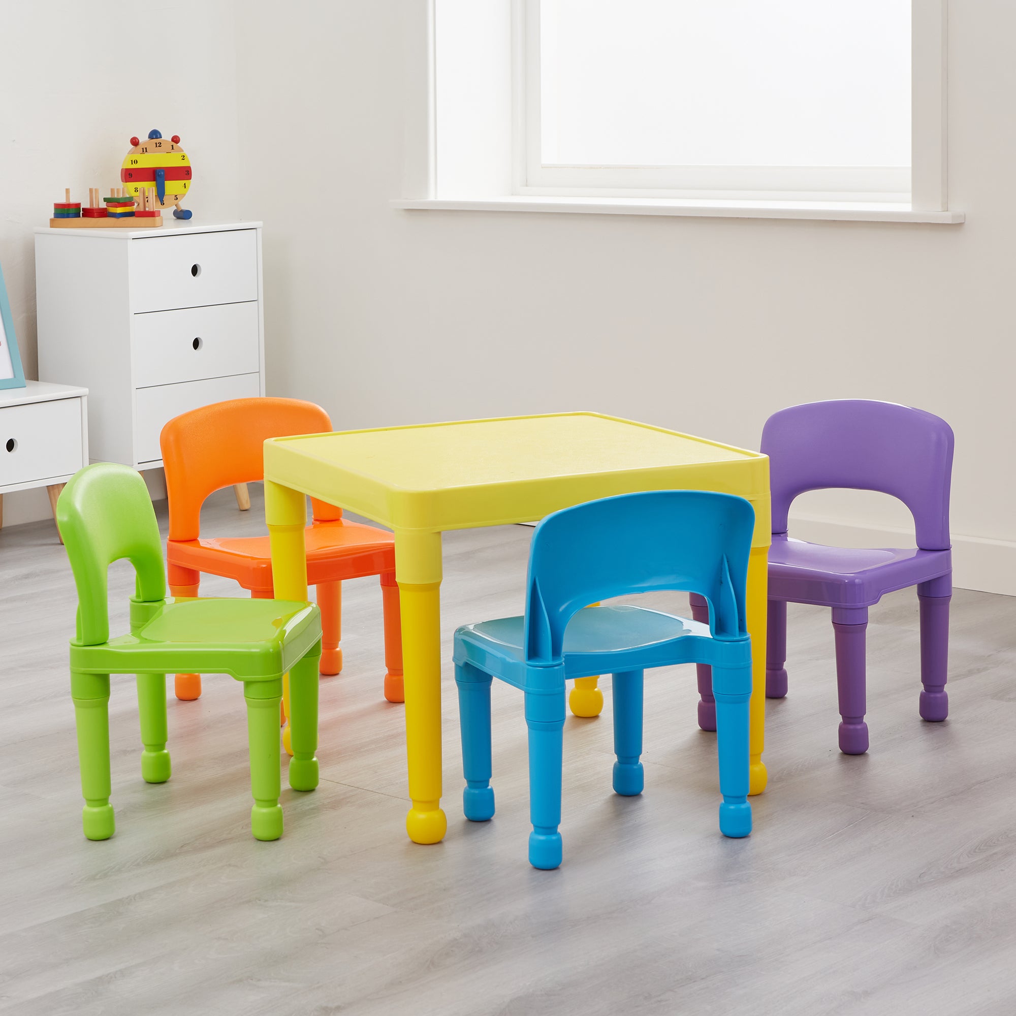 Children's Multicoloured Table & 4 Chairs Set – Bright Indoor Outdoor Kids Furniture
