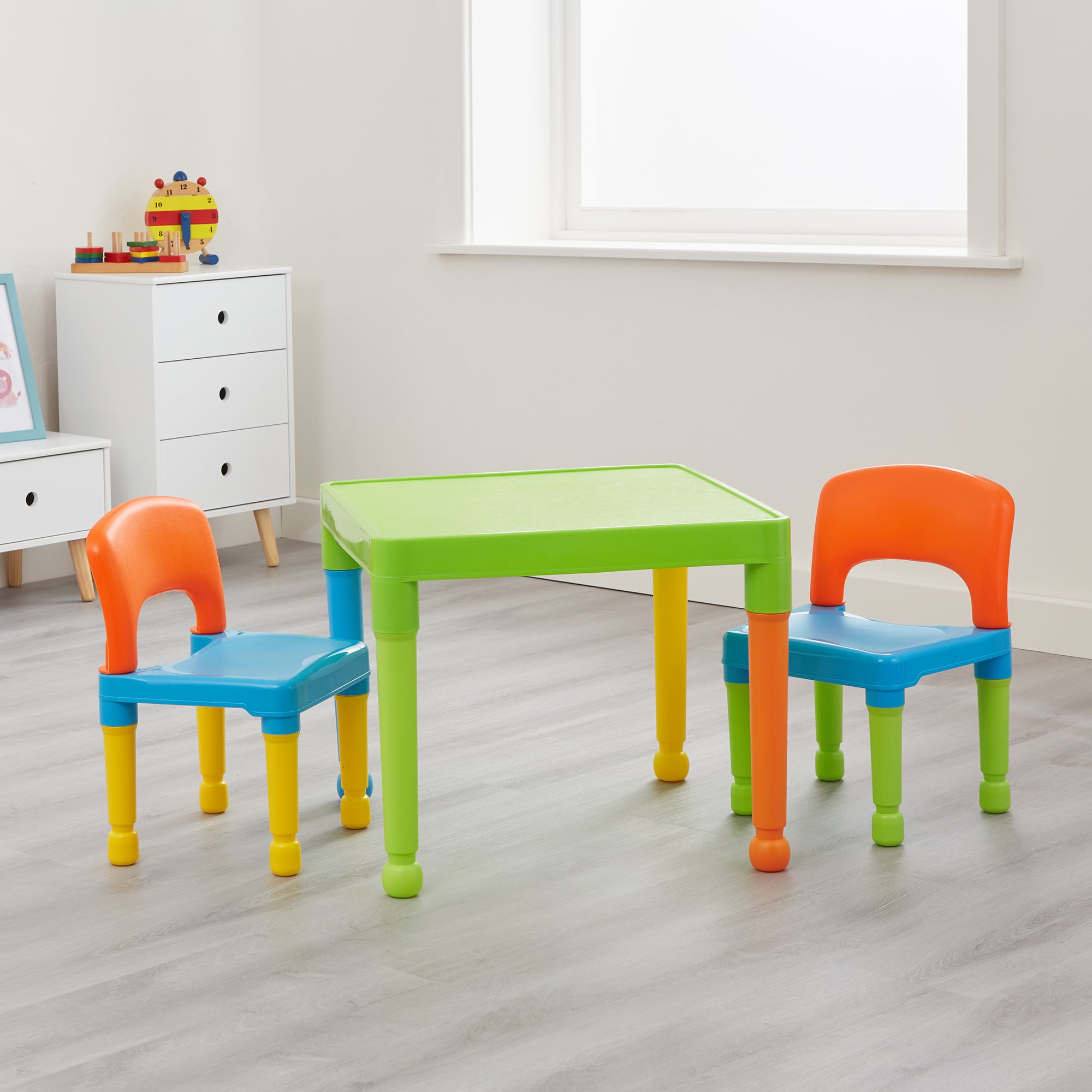 Kids Plastic Table and 2 Chairs Set – Durable Indoor Outdoor Play Furniture (Multiple Colours)