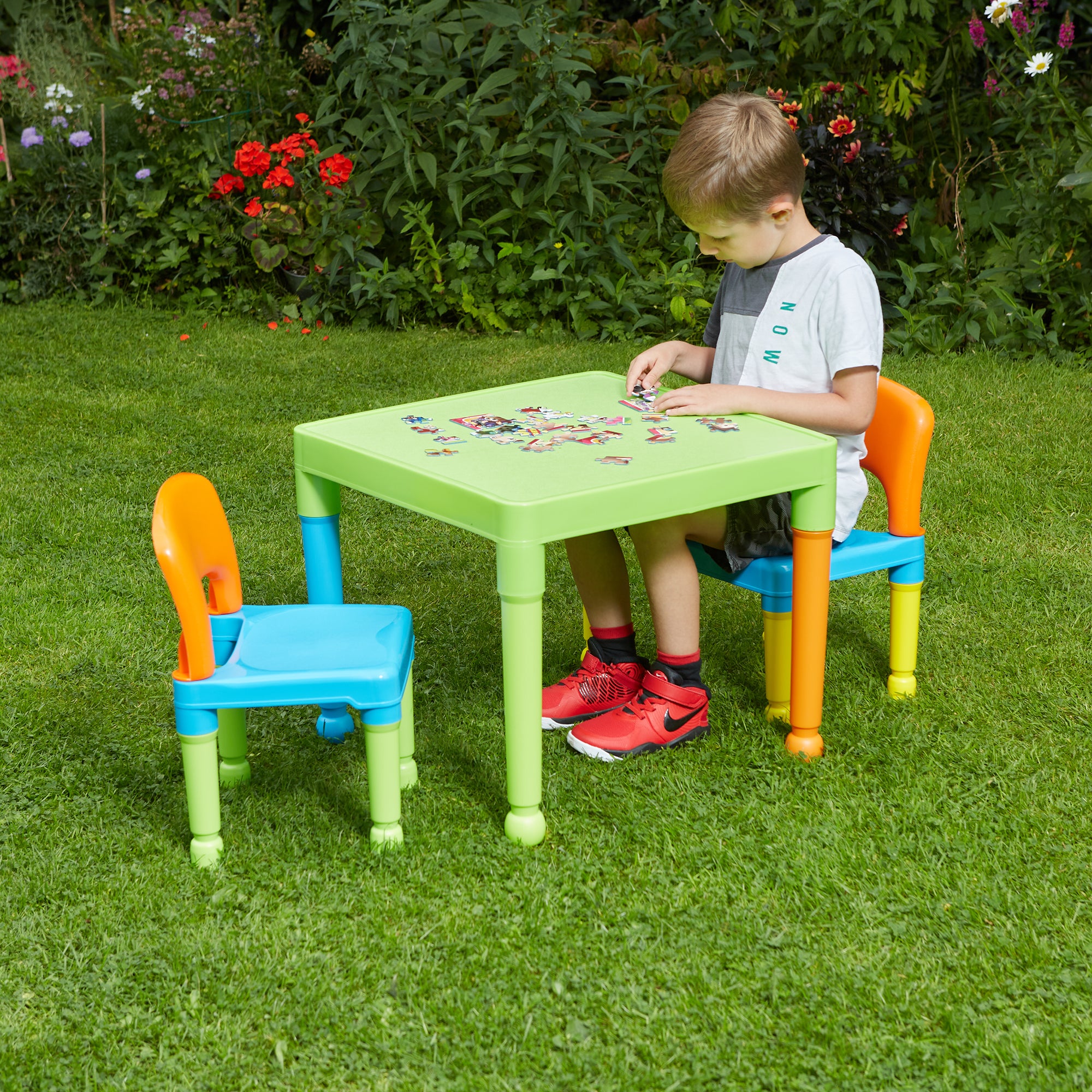 Kids Plastic Table and 2 Chairs Set – Durable Indoor Outdoor Play Furniture (Multiple Colours)