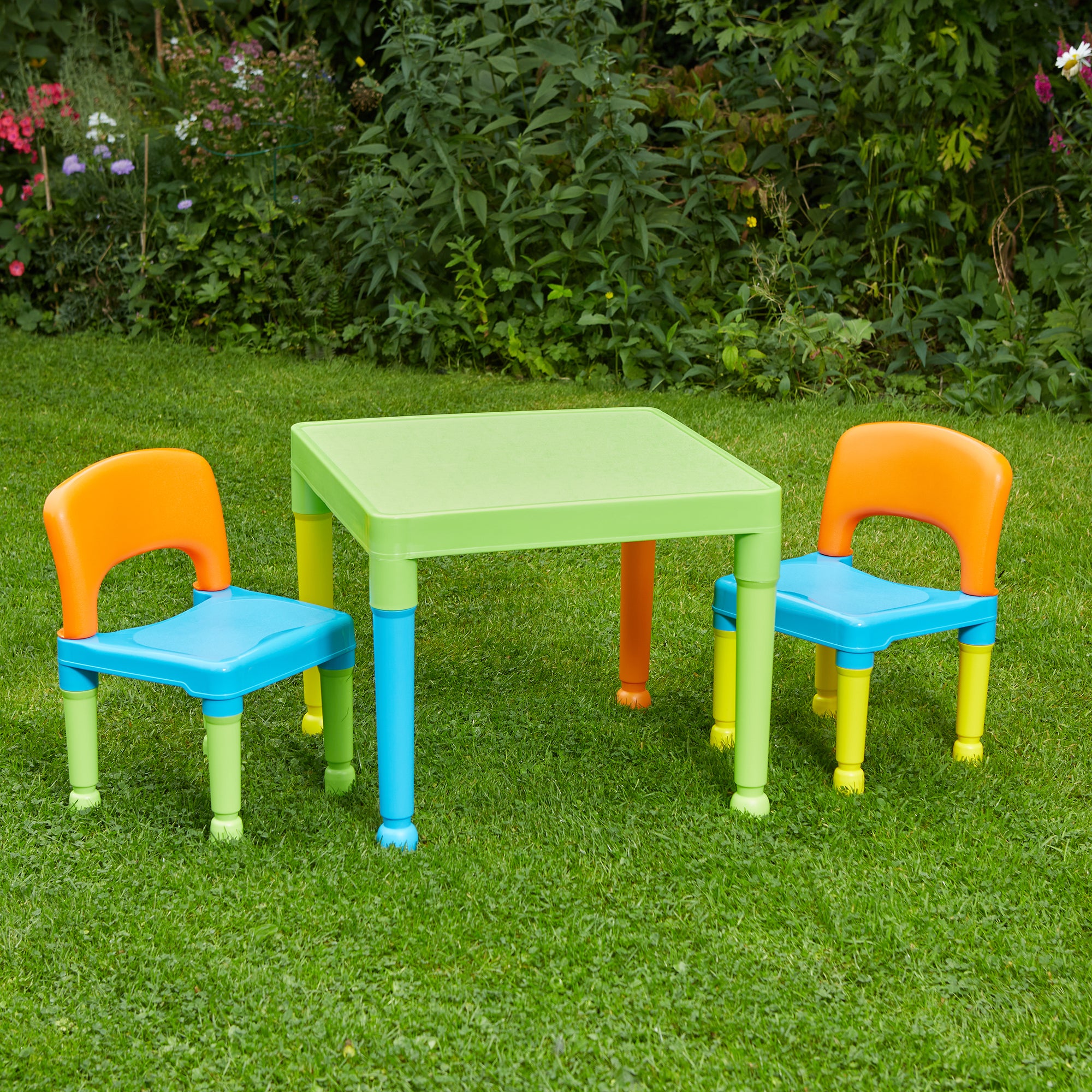 Kids Plastic Table and 2 Chairs Set – Durable Indoor Outdoor Play Furniture (Multiple Colours)