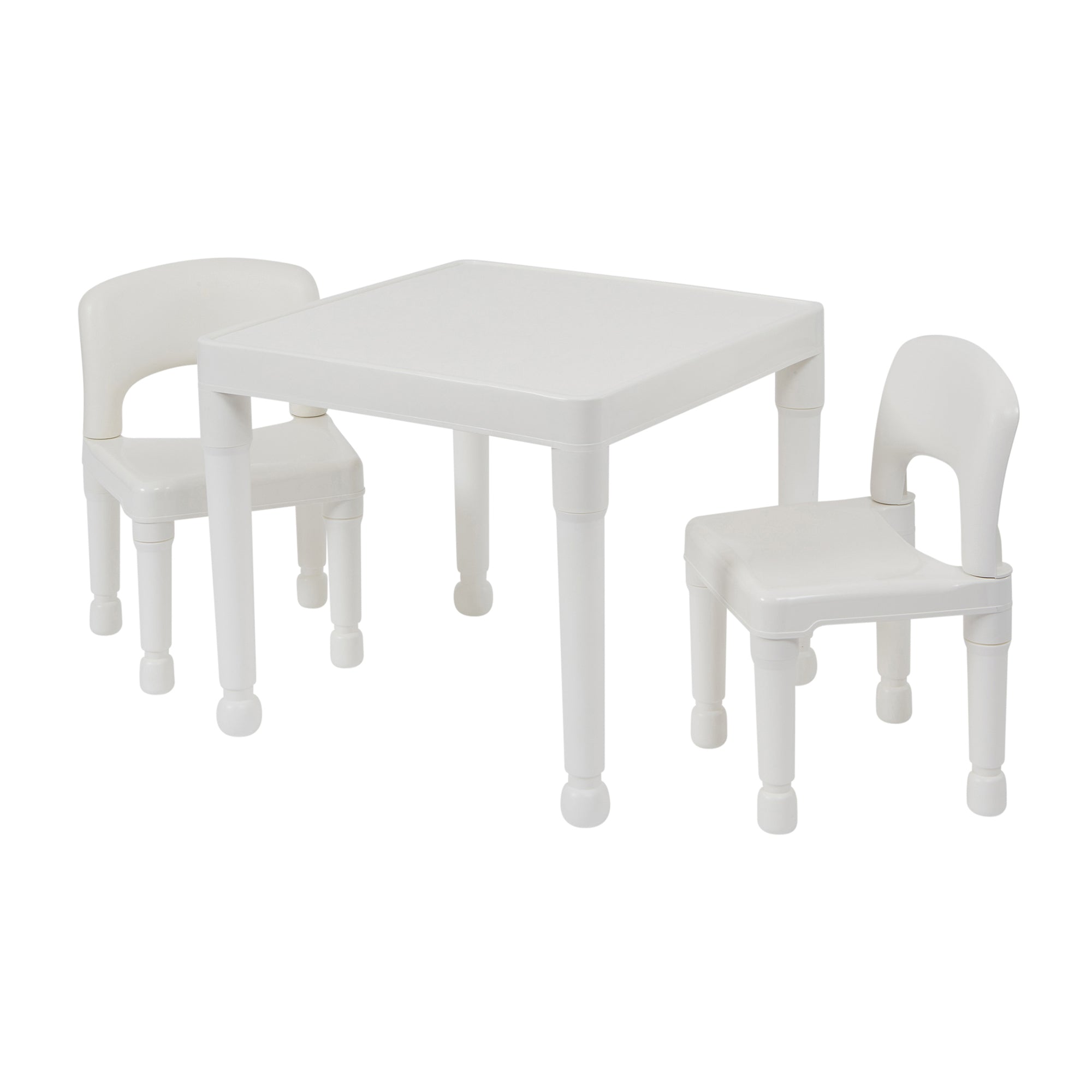Kids Plastic Table and 2 Chairs Set White – Durable Indoor Outdoor First Furniture Set