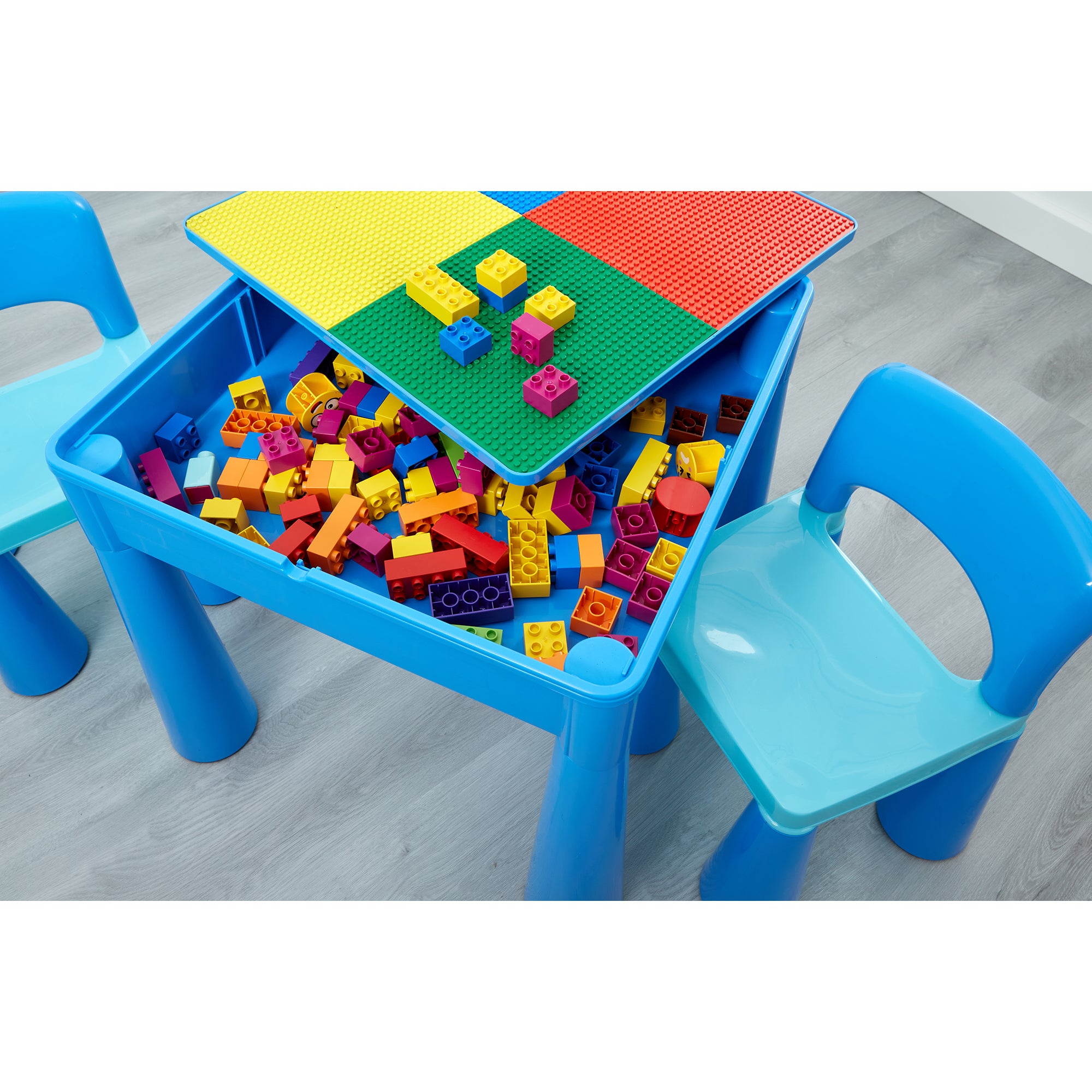 Kids 5-in-1 Activity Table & 2 Chairs Set – Reversible Construction, Sand & Water Play