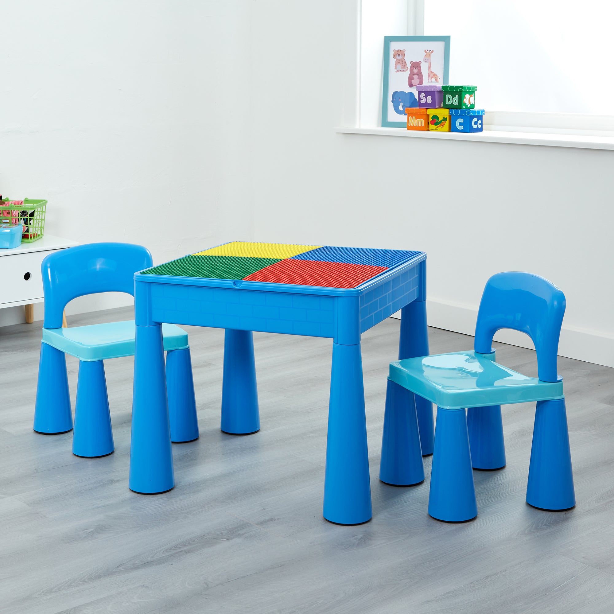 Kids 5-in-1 Activity Table & 2 Chairs Set – Reversible Construction, Sand & Water Play