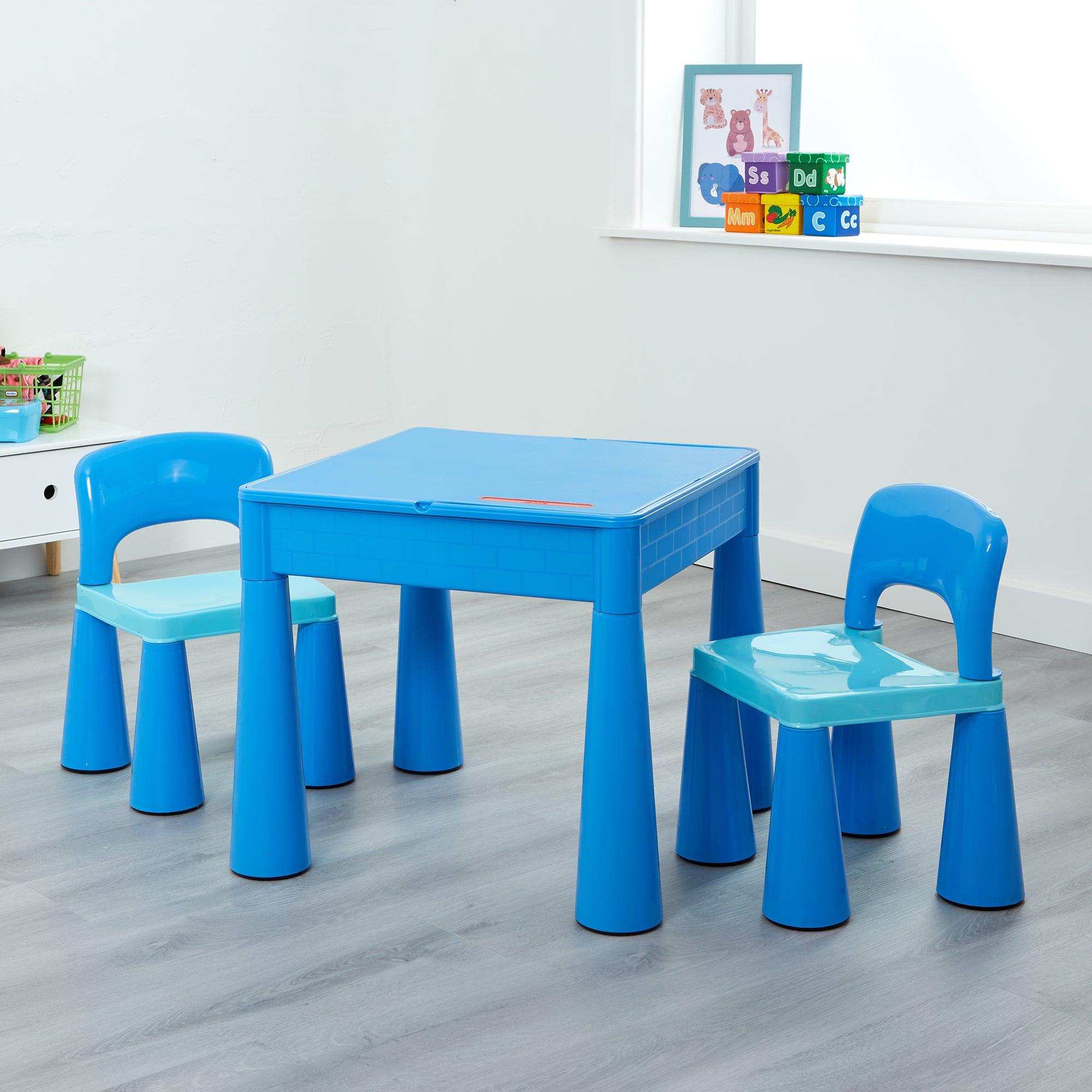 Kids 5-in-1 Activity Table & 2 Chairs Set – Reversible Construction, Sand & Water Play