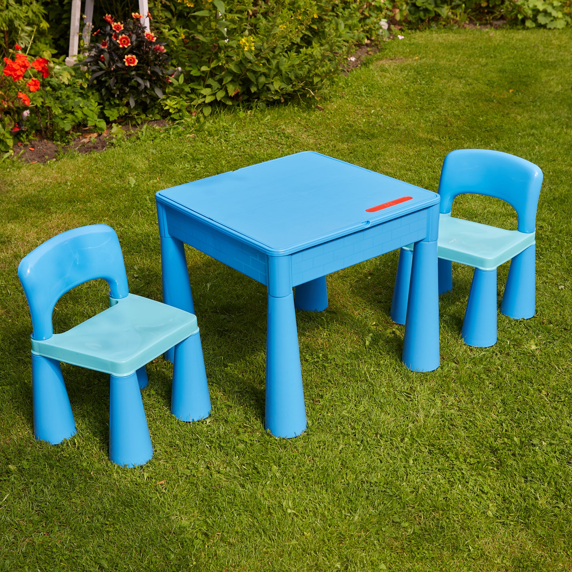 Kids 5-in-1 Activity Table & 2 Chairs Set – Reversible Construction, Sand & Water Play