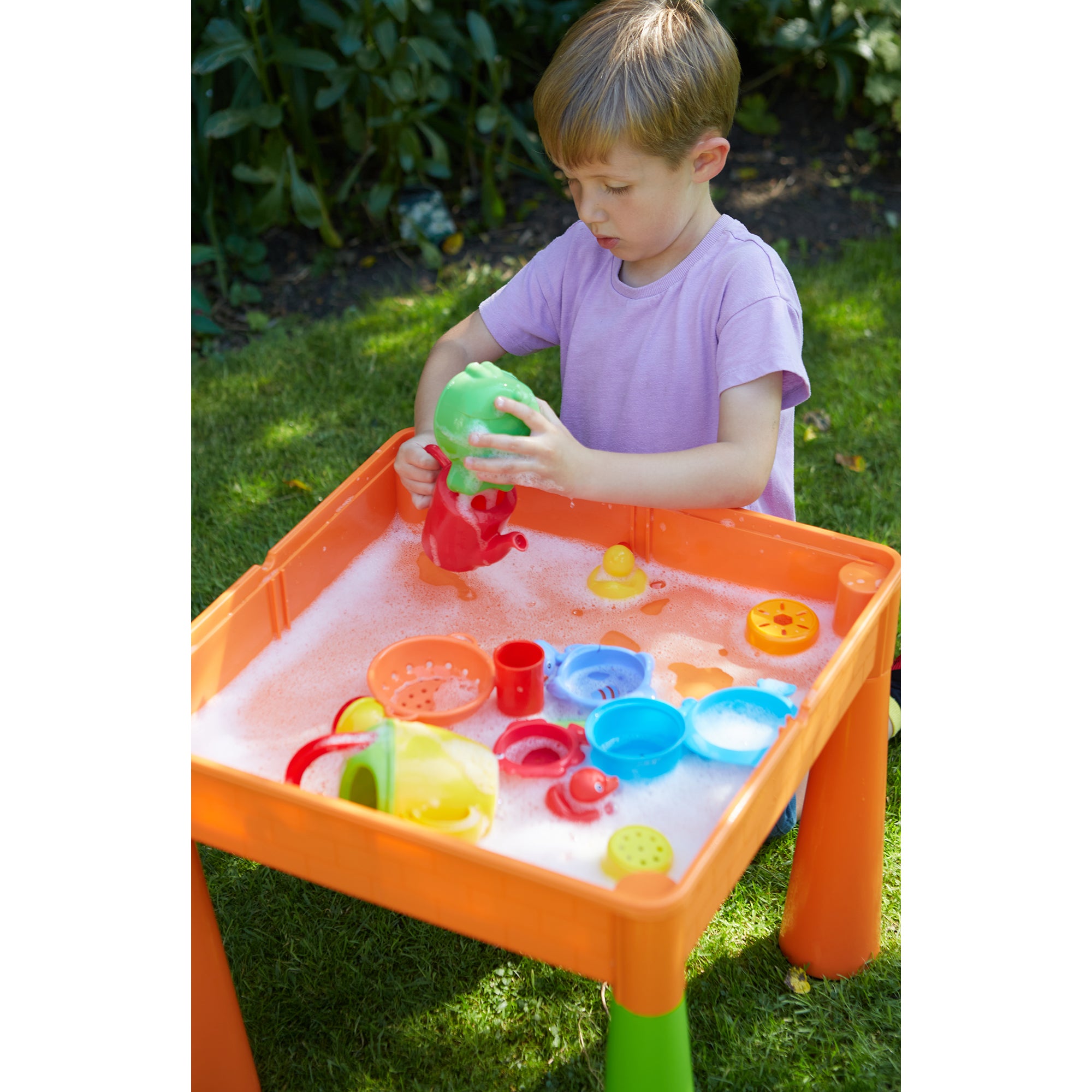 Kids 5-in-1 Activity Table & 2 Chairs Set – Reversible Construction, Sand & Water Play