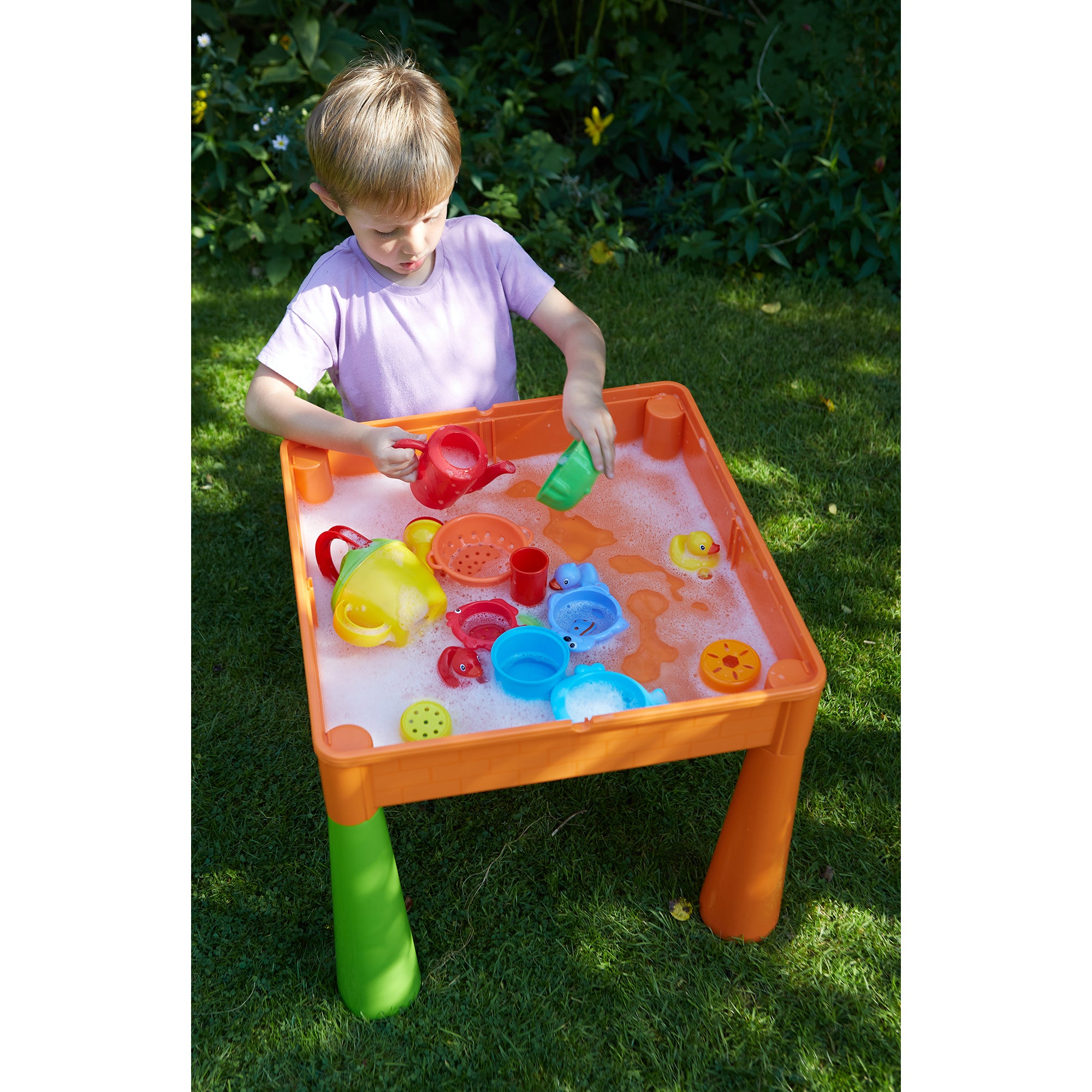 Kids 5-in-1 Activity Table & 2 Chairs Set – Reversible Construction, Sand & Water Play