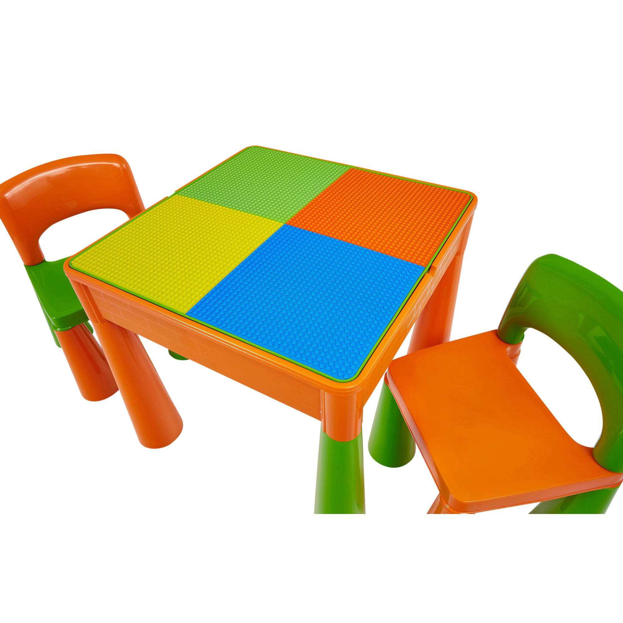Kids 5-in-1 Activity Table & 2 Chairs Set – Reversible Construction, Sand & Water Play